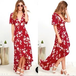 Lulu’s Red Floral High Low Wrap Dress